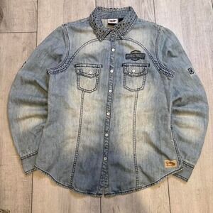 Harley Davidson Women's Roll Tab‎ Denim Button Shirt Size M
